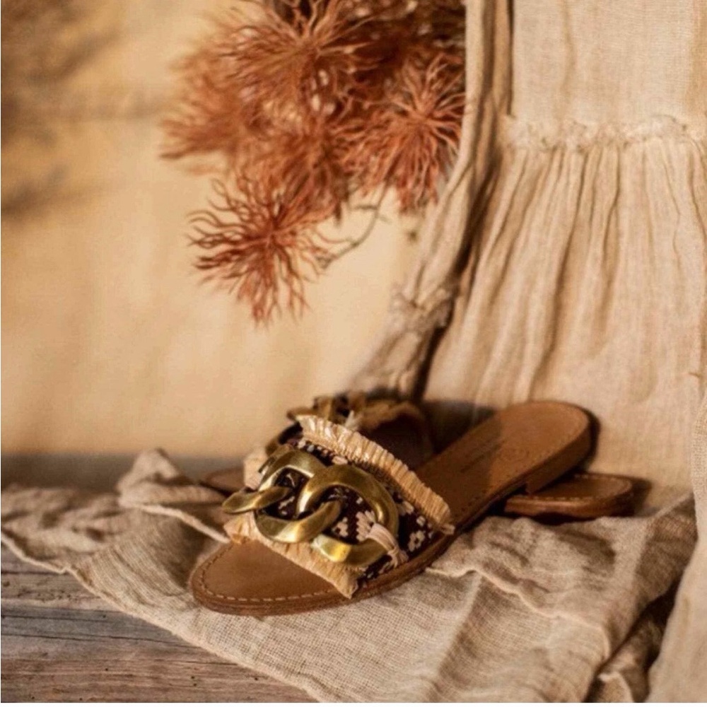 Free People x Karma Of Charme Magical C-Etno Leather Raffia Sandals Size 39 - Picture 6 of 6